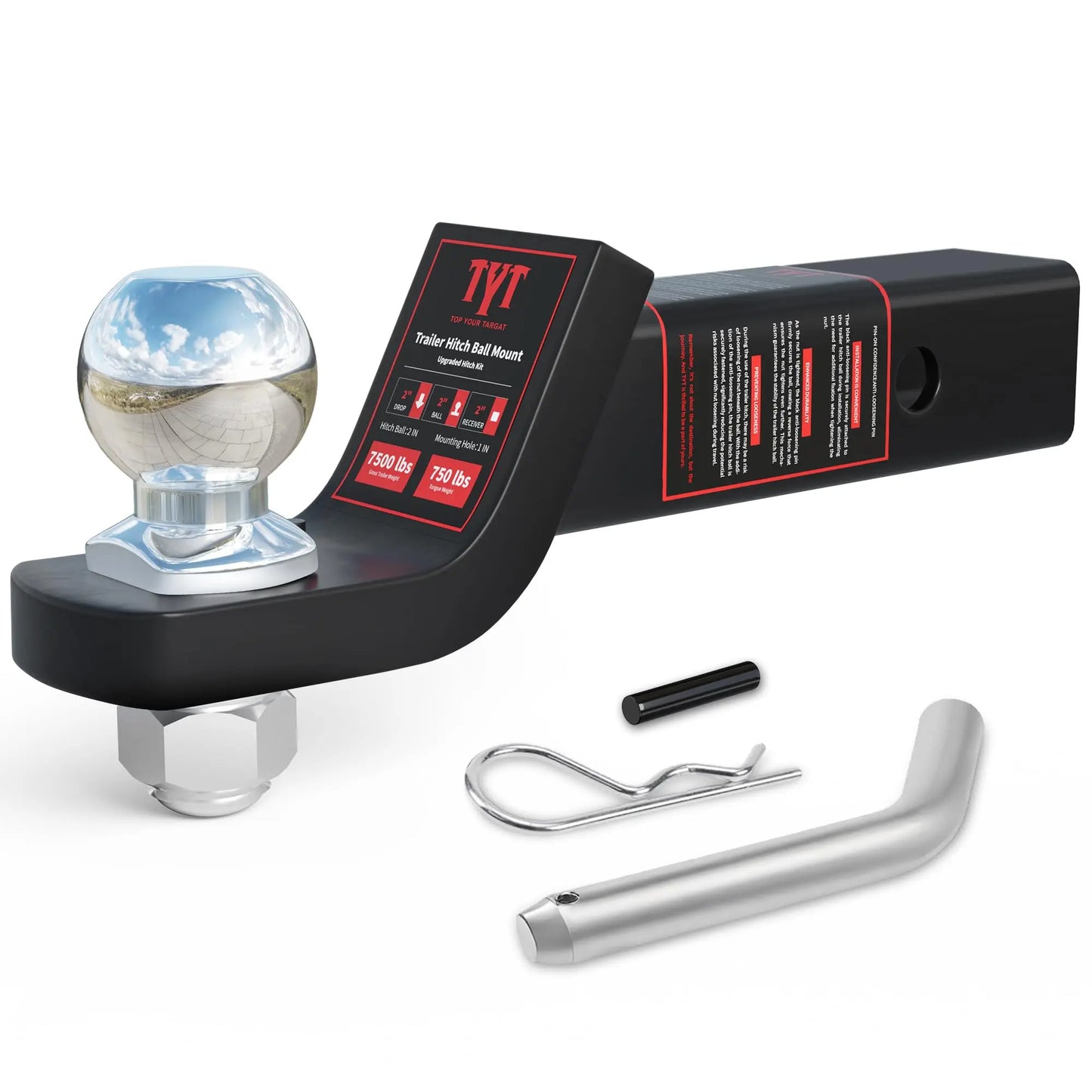 TYT Trailer Hitch Ball Mount 7500 Lbs Anti Rattle Pin Kit