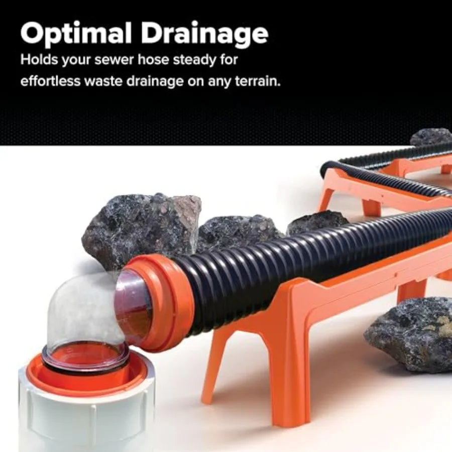 RV Sewer Hose Support Kit Extends Over Uneven Terrain