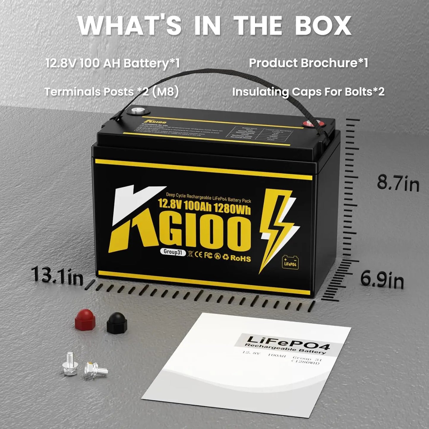 12V 100Ah LiFePO4 Deep Cycle Battery 100A BMS For RV