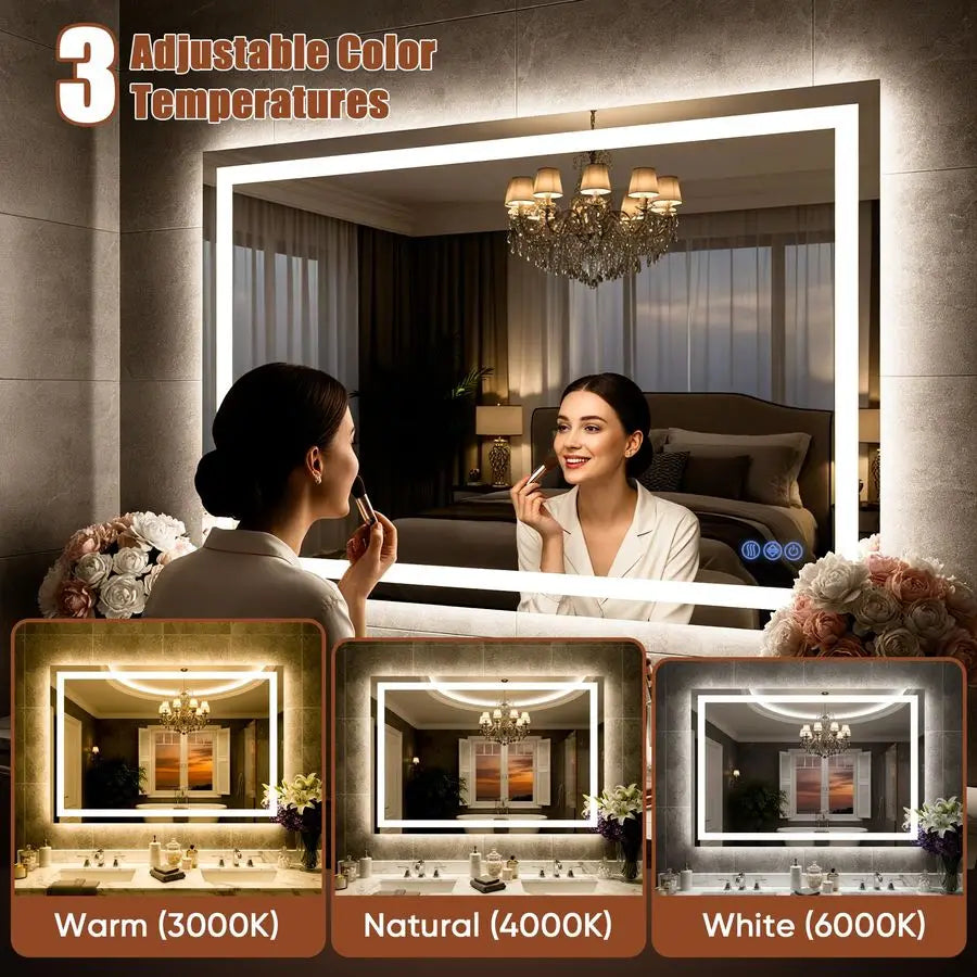 LED Bathroom Mirror With Front And Back Lighting And Dimmer