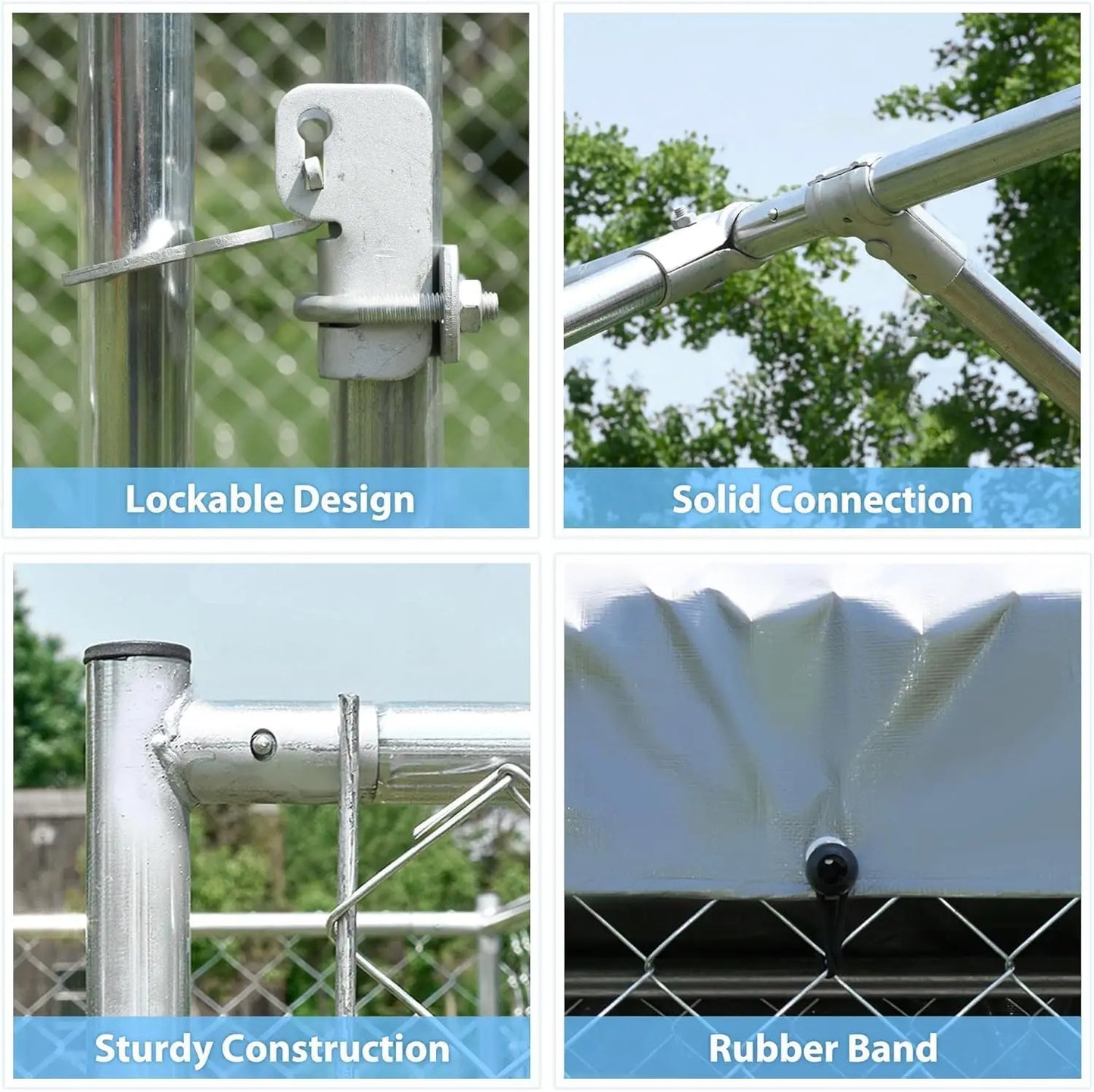 Outdoor Dog Kennel With Roof Anti-Rust Galvanized Chain Link Enclosure