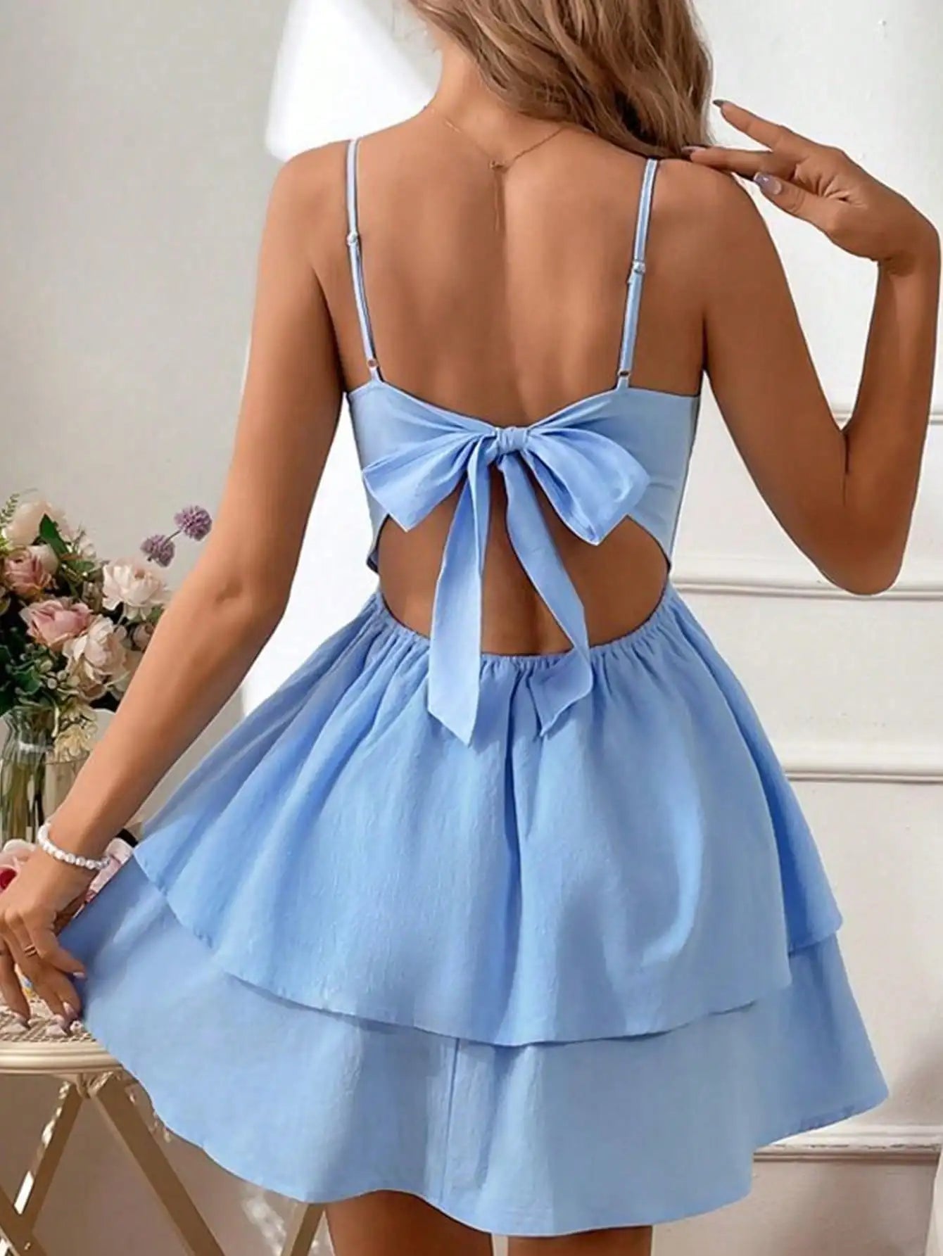 SDNGEDCN Womens Thin Strap Layered Mini Dress For Party
