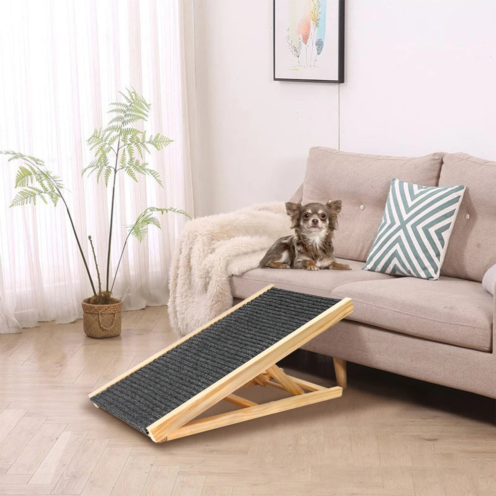 TWISTER.CK Pet Dog Ramp Ladder Natural Pine Wooden Lightweight Folding