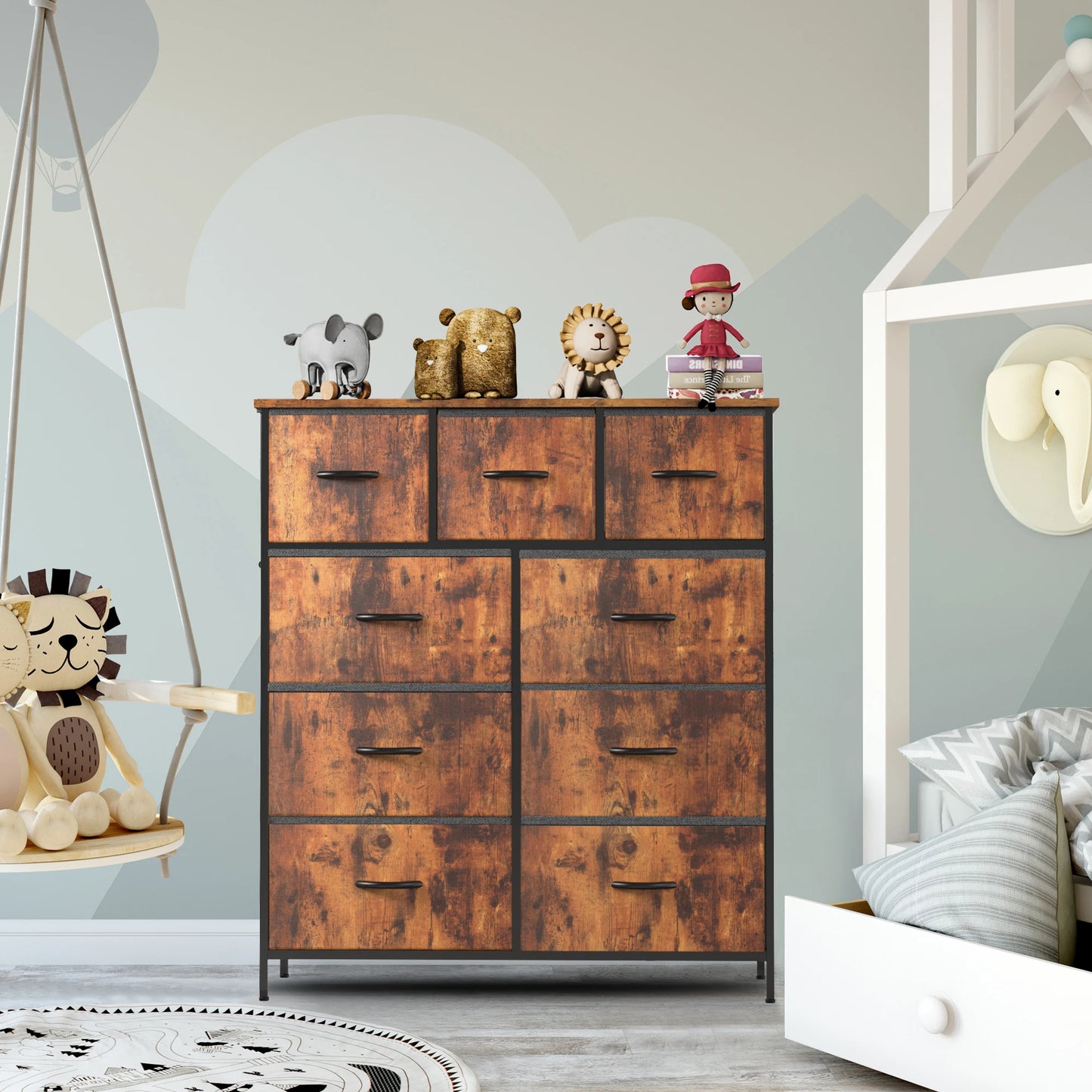 JHK Dresser With 9 Fabric Storage Drawers Wardrobe For Bedroom