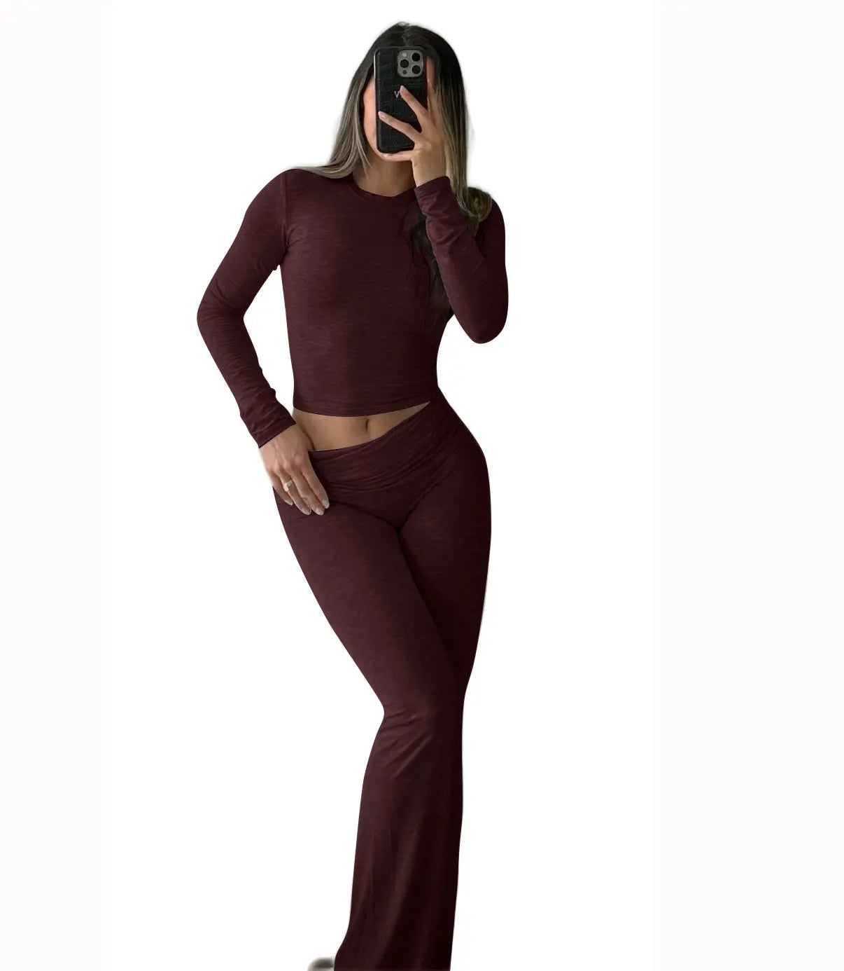 Women's Yoga Two Piece Set Long Sleeve Wide Leg Activewear Coordinated Set