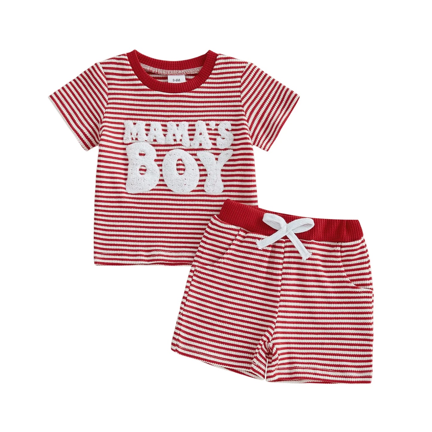 NONECN Baby Boy Summer Clothes Set Embroidered Striped Tee Shorts