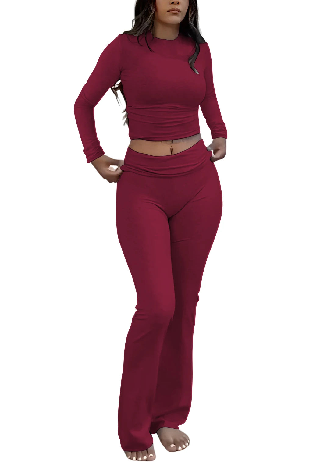 Women's Yoga Two Piece Set Long Sleeve Wide Leg Activewear Coordinated Set