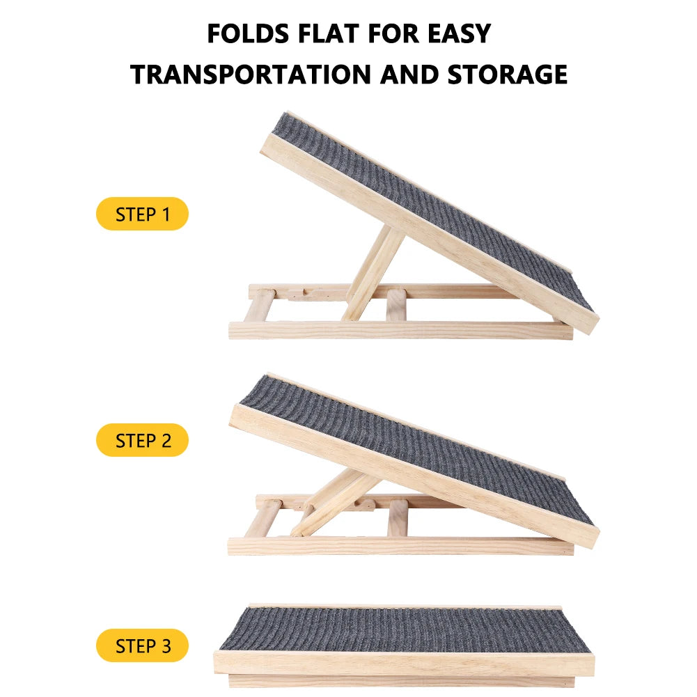 TWISTER.CK Pet Dog Ramp Ladder Natural Pine Wooden Lightweight Folding