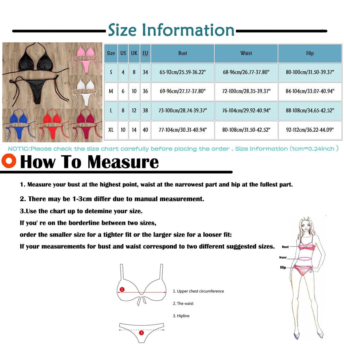 Women Sexy Push Up Bikini Set With Padded Bra Thong Two Piece Swimwear