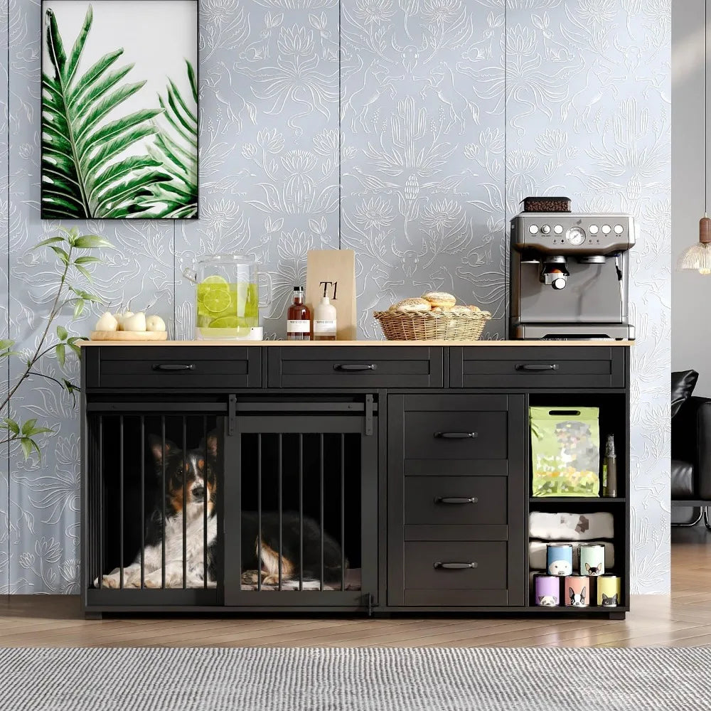 Wooden Heavy Duty Dog Crate Table With Storage Shelves