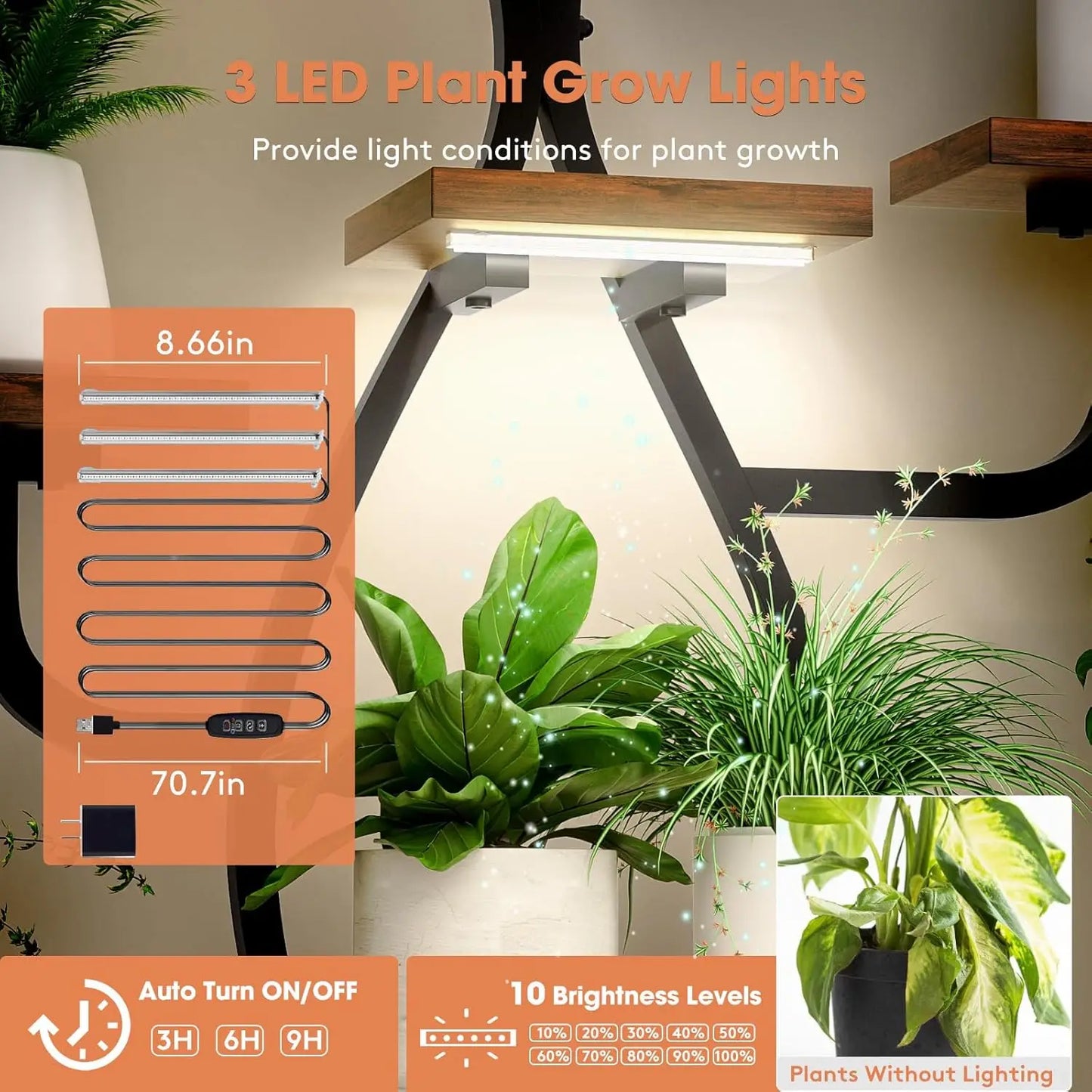 8-Tier Metal Plant Stand With Grow Light For Indoor Garden