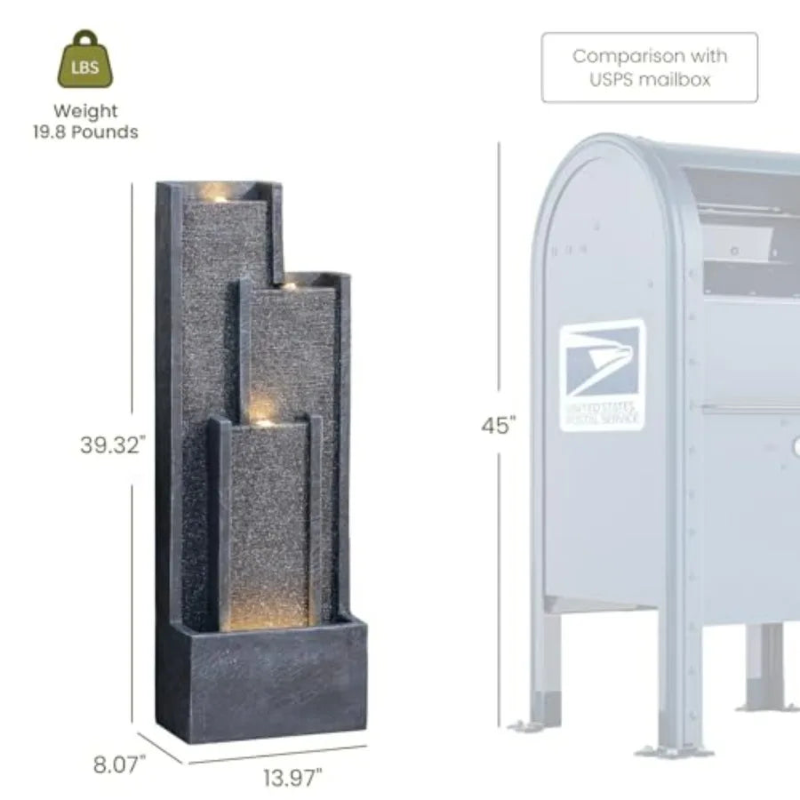 Outdoor Water Fountain With Lights Cascading Pump For Garden Patio