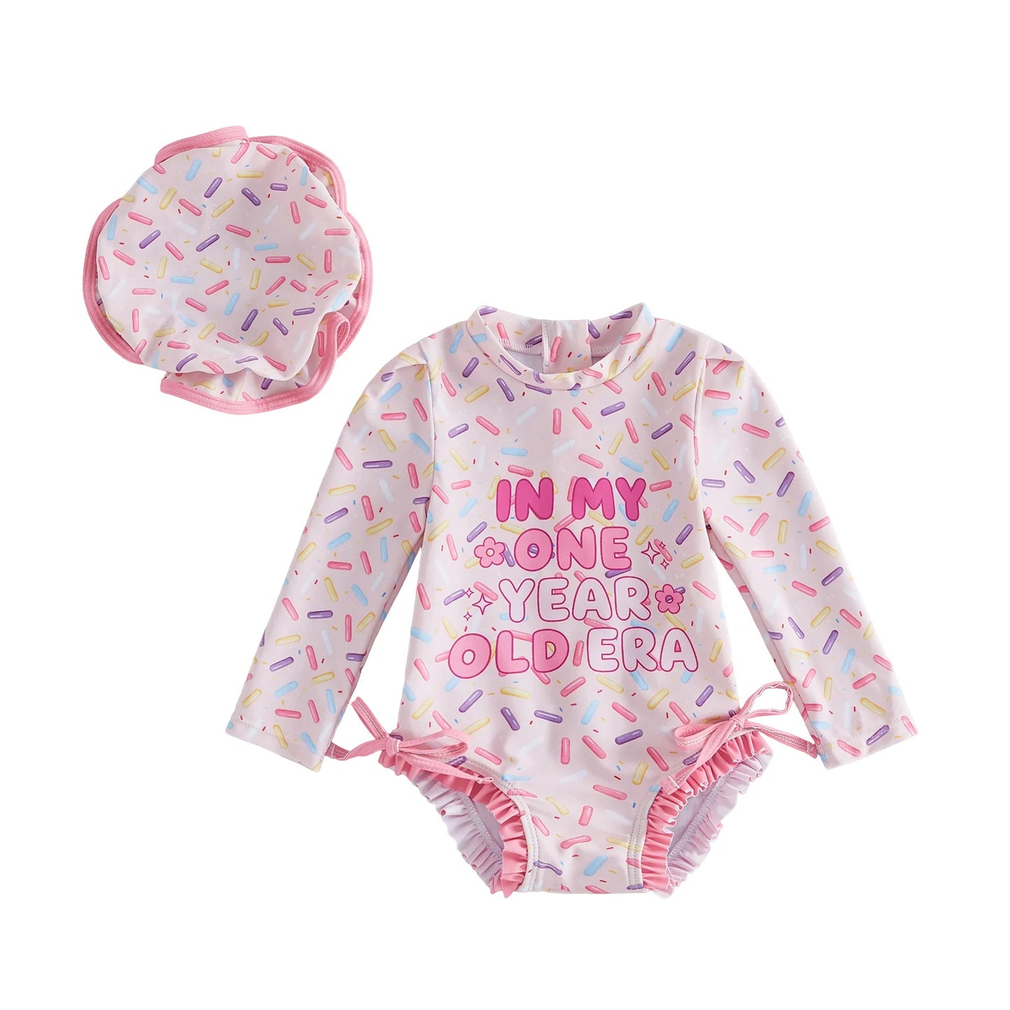 NONECN Toddler Girls Rash Guard Swimsuit With Long Sleeve Cap