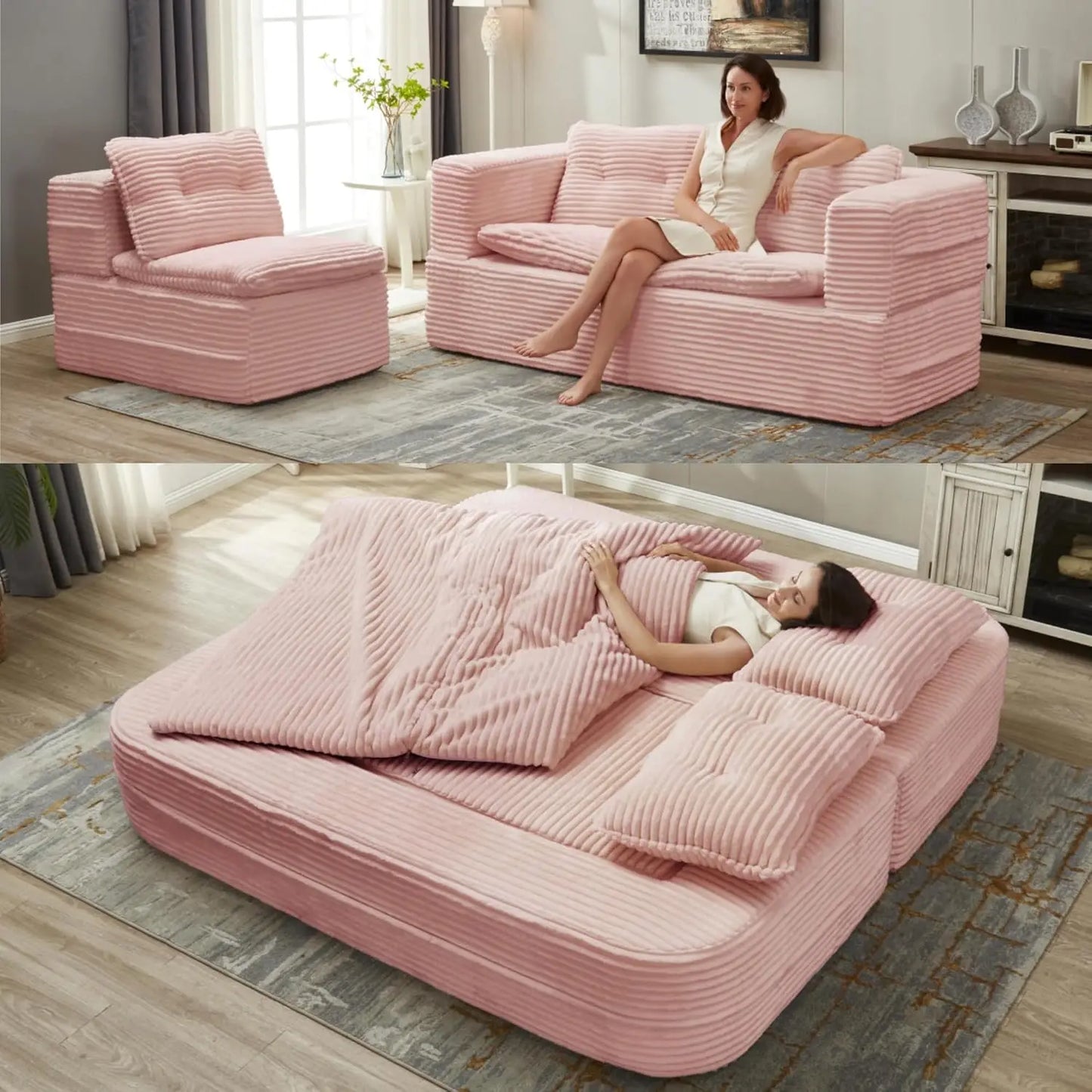 Corduroy Futon Sofa Bed L Shaped Sleeper With Chaise
