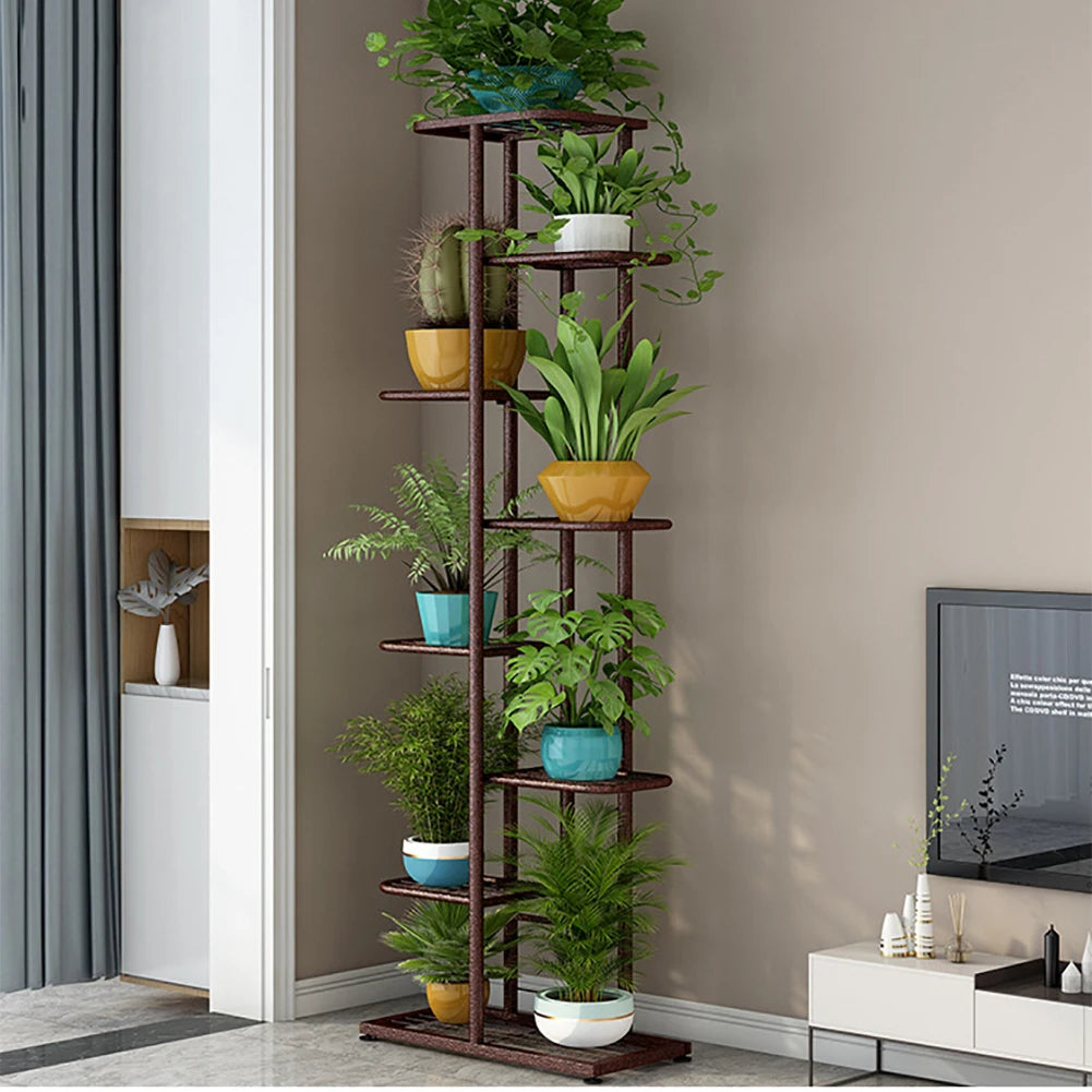 Eight Tier Metal Plant Stand Indoor Outdoor Nine Pot Holders Display Rack