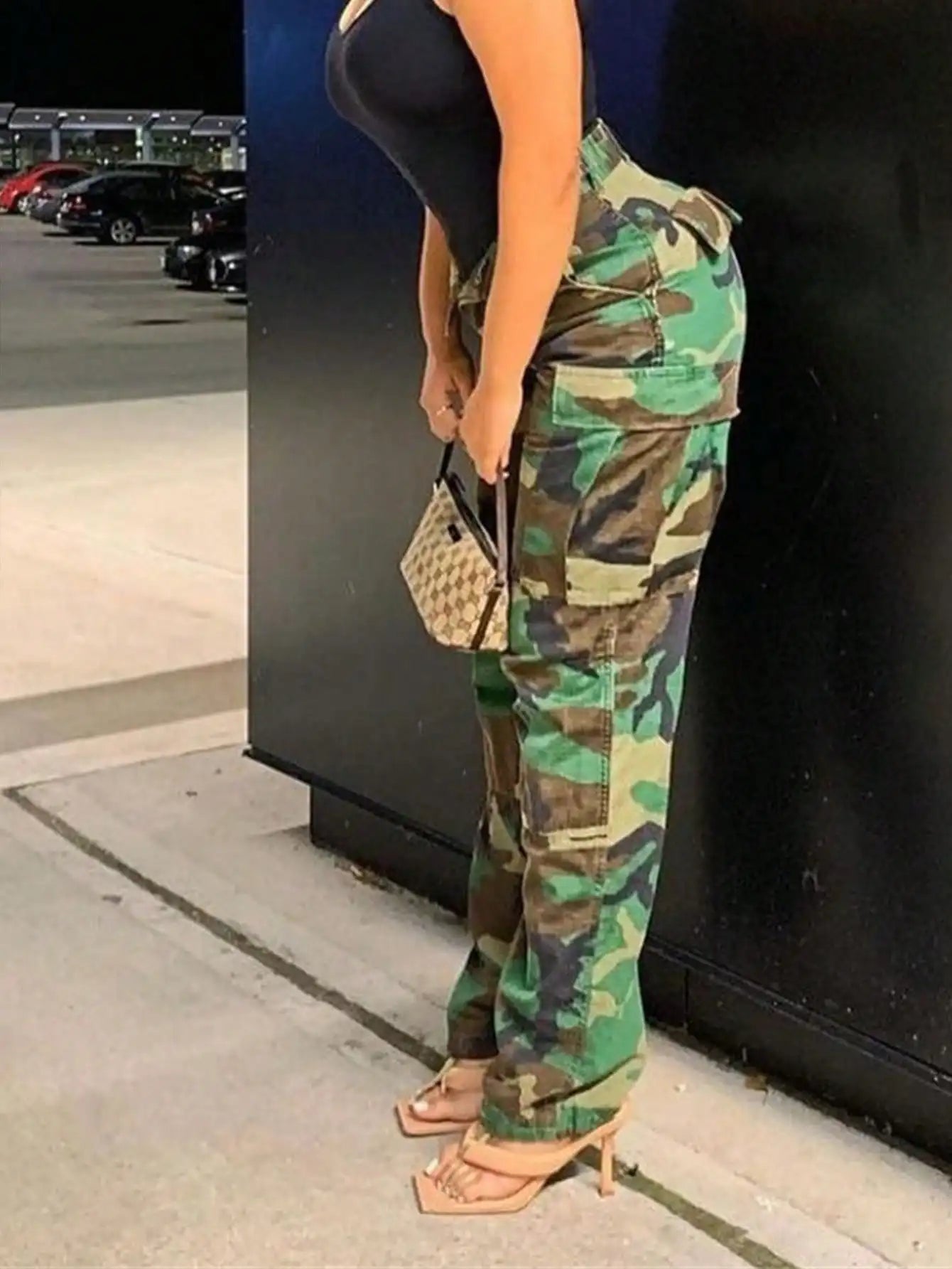 Ladies Camouflage Jogger Pants Casual Elastic Waist Army Green Y2K Streetwear