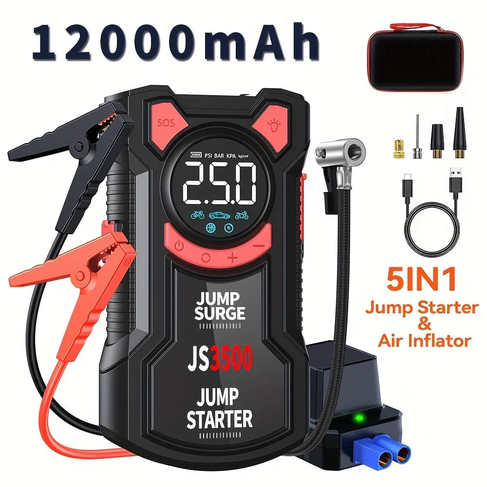 BUVAYE 5In1 Multifunctional Air Pump Jump Starter 3000A Peak 150PSI