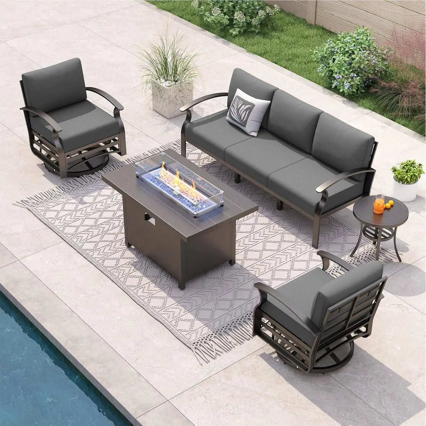 XIAOLANG Aluminum Patio Sectional Set With Fire Pit Table
