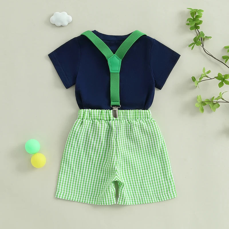 Unisex Dinosaur Print Summer Tee And Plaid Shorts Set