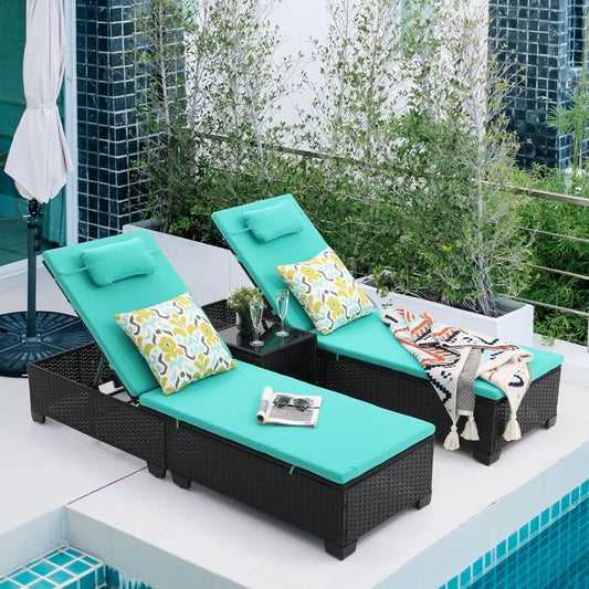 Siurciu Outdoor Wicker Chaise Lounge Chair Set of 3
