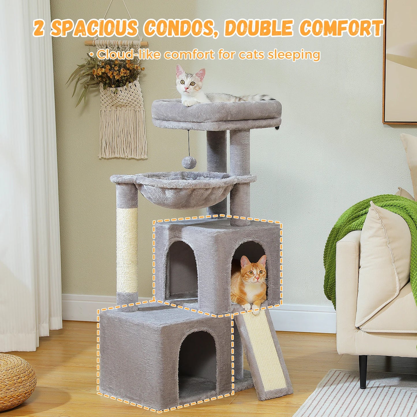 PEQULTI Cat Tree With Natural Sisal Scratching Post And Condo
