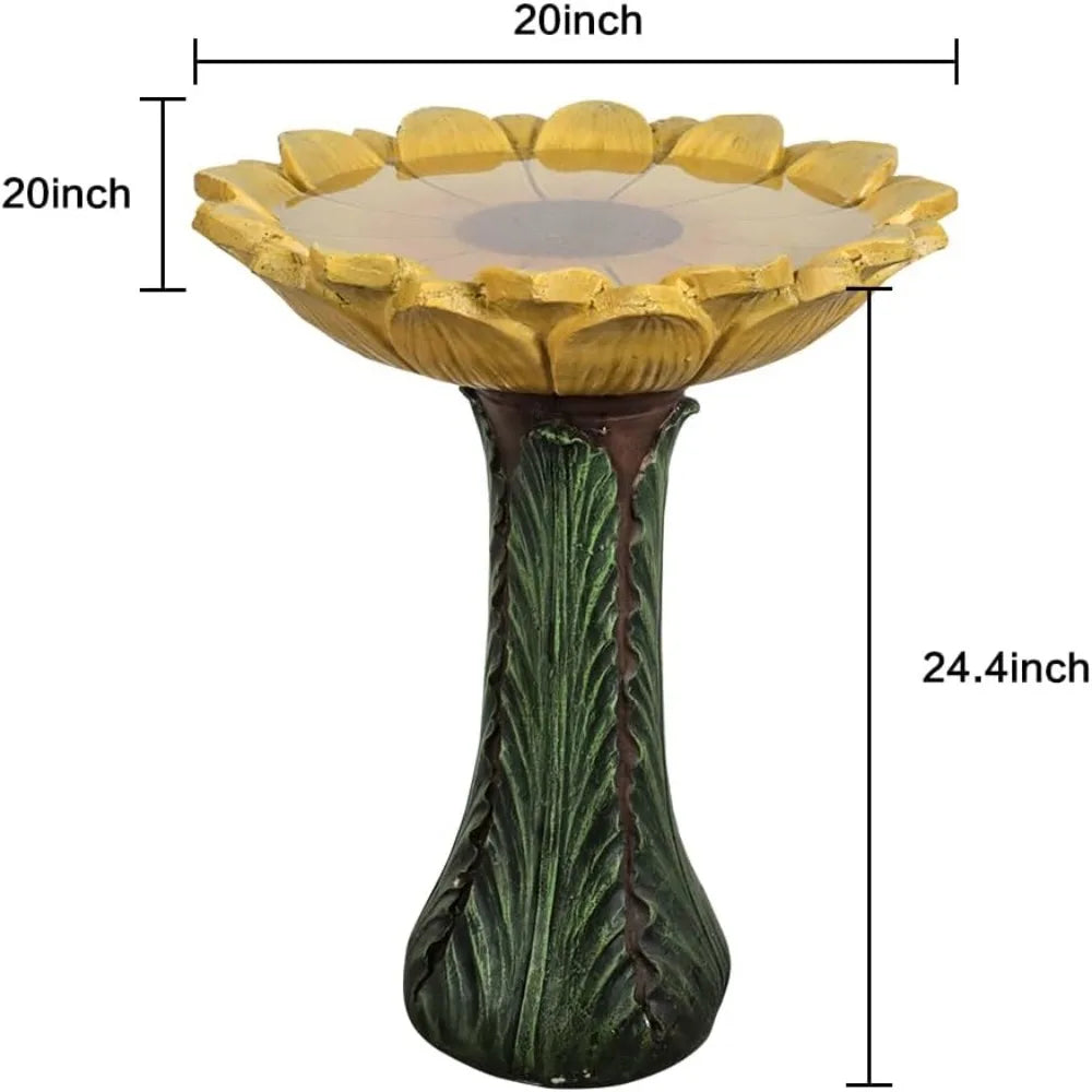 Outdoor Concrete Bird Bath Sunflower Bowl on Leaf Pedestal