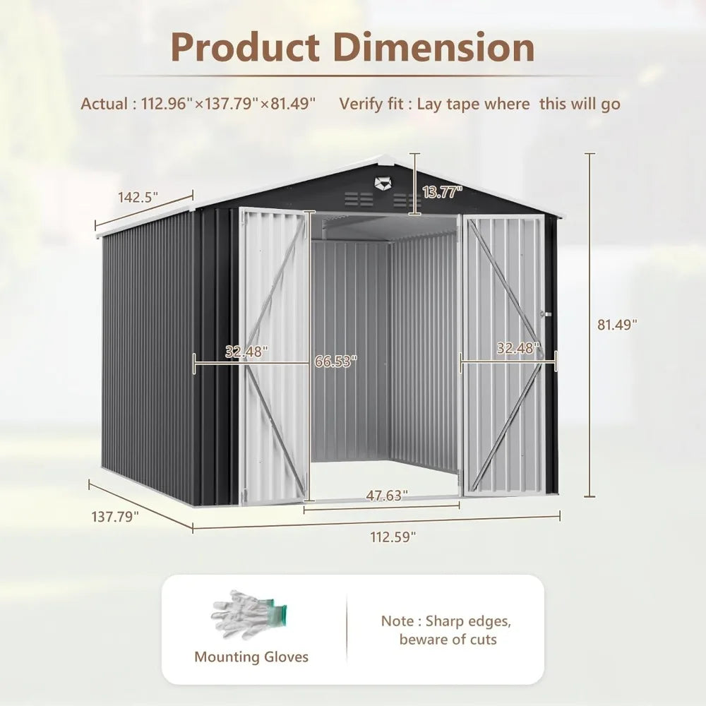 Metal Outdoor Storage Shed With Lockable Doors Waterproof