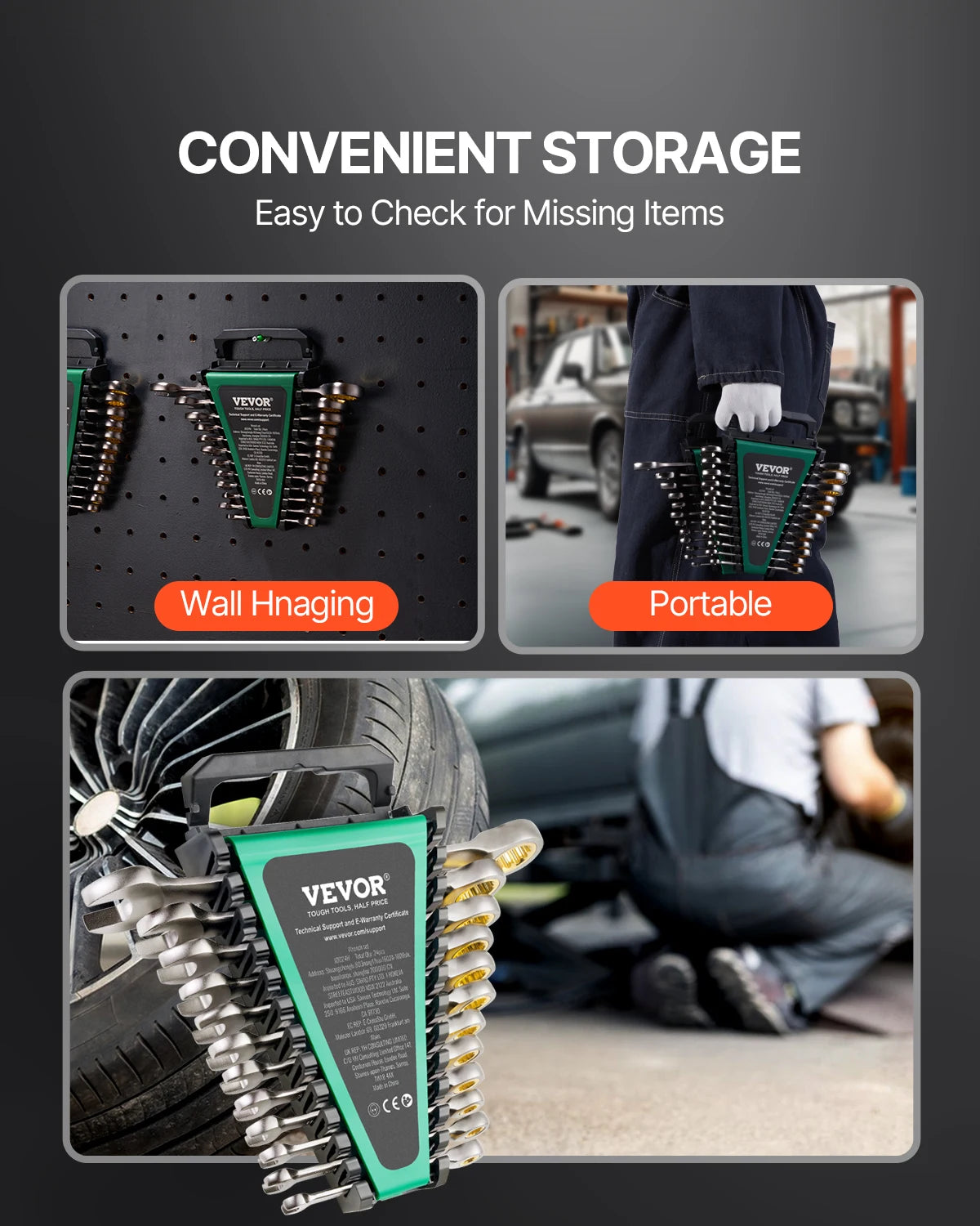 SucceBuy Ratcheting Wrench Set CRV Steel With Organizer SAE Metric