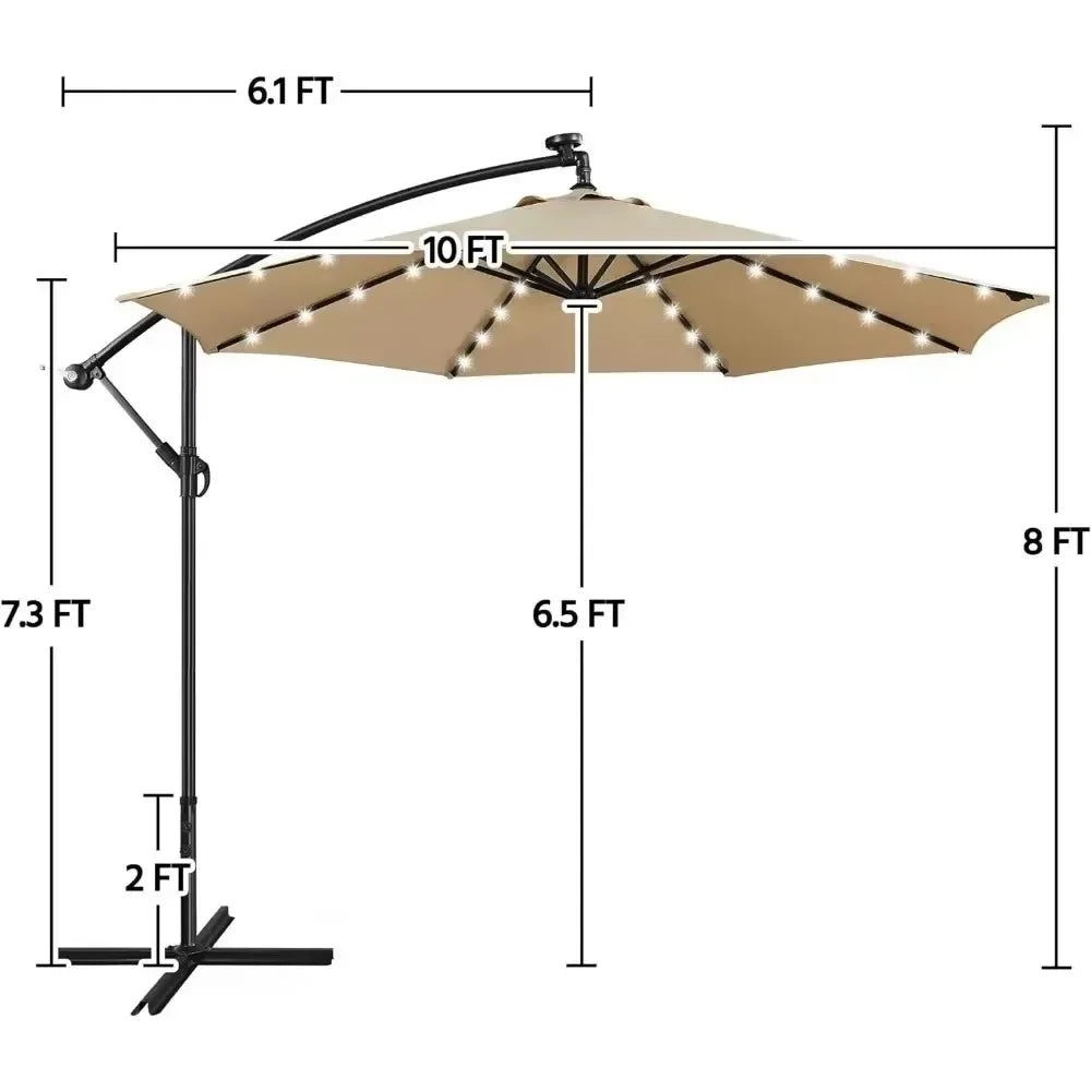 Solar Offset Cantilever Umbrella With LED Lights And Crank Base