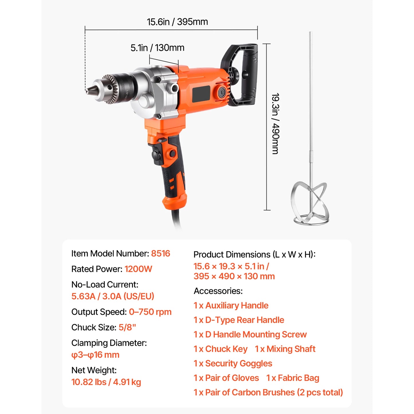 SucceBuy Drill Mixer Corded Electric With D Handle For Cement