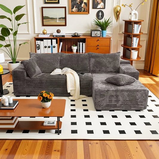 Corduroy L Shaped Sofa Bed With Deep Seat Comfort Durable