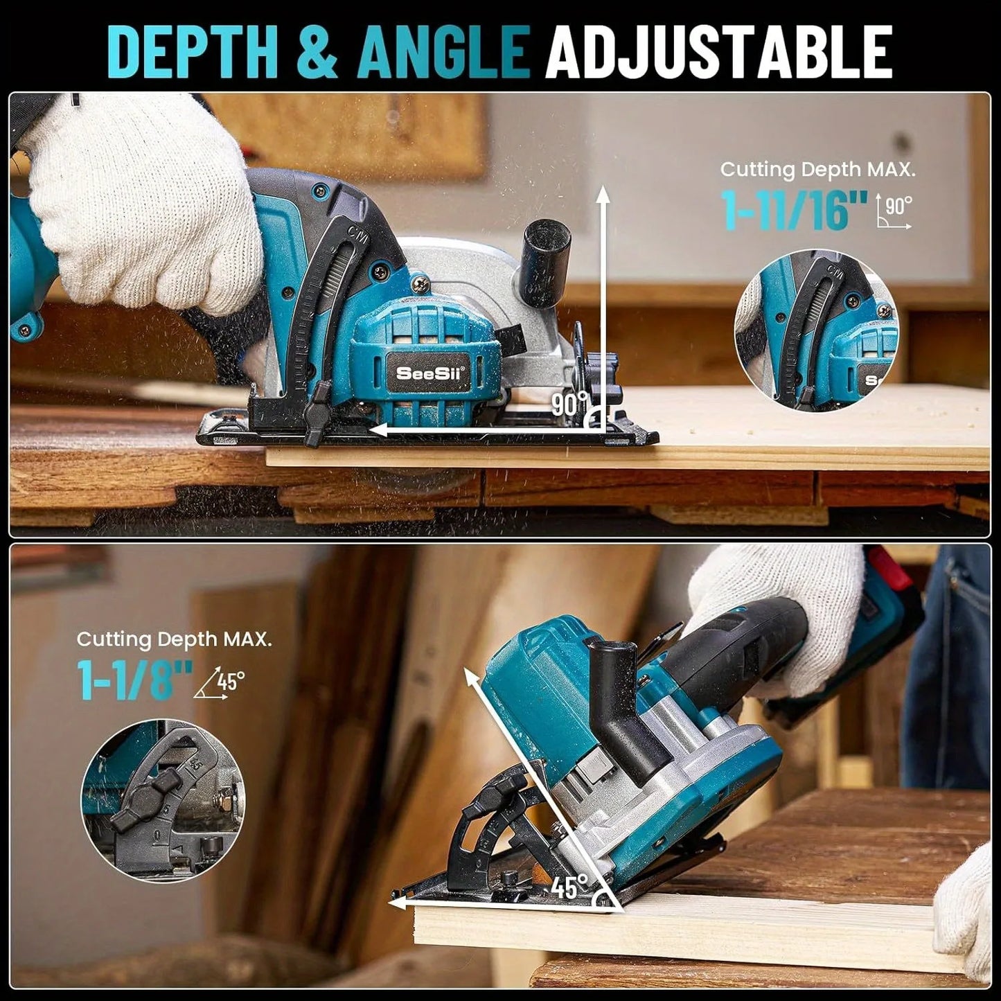 Seesii Cordless Mini Circular Saw Brushless 5000 RPM Compact