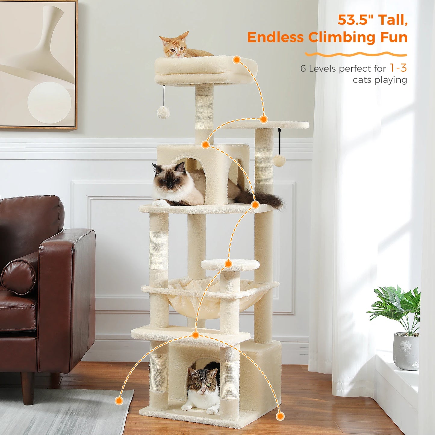 PAWZ Road Cat Tree Tower With Sisal Scratching Posts Hammock