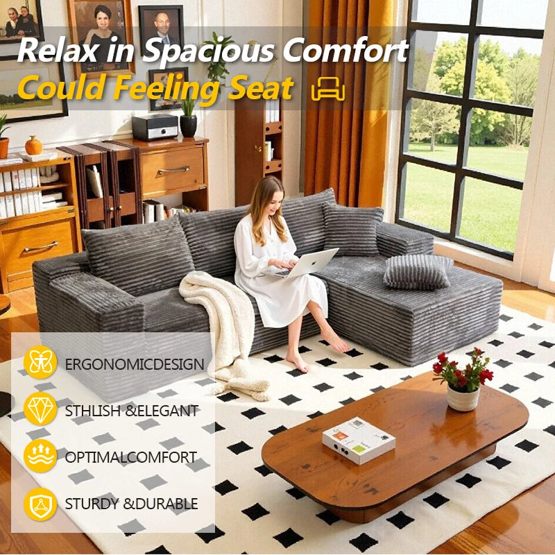 Corduroy L Shaped Sofa Bed With Deep Seat Comfort Durable