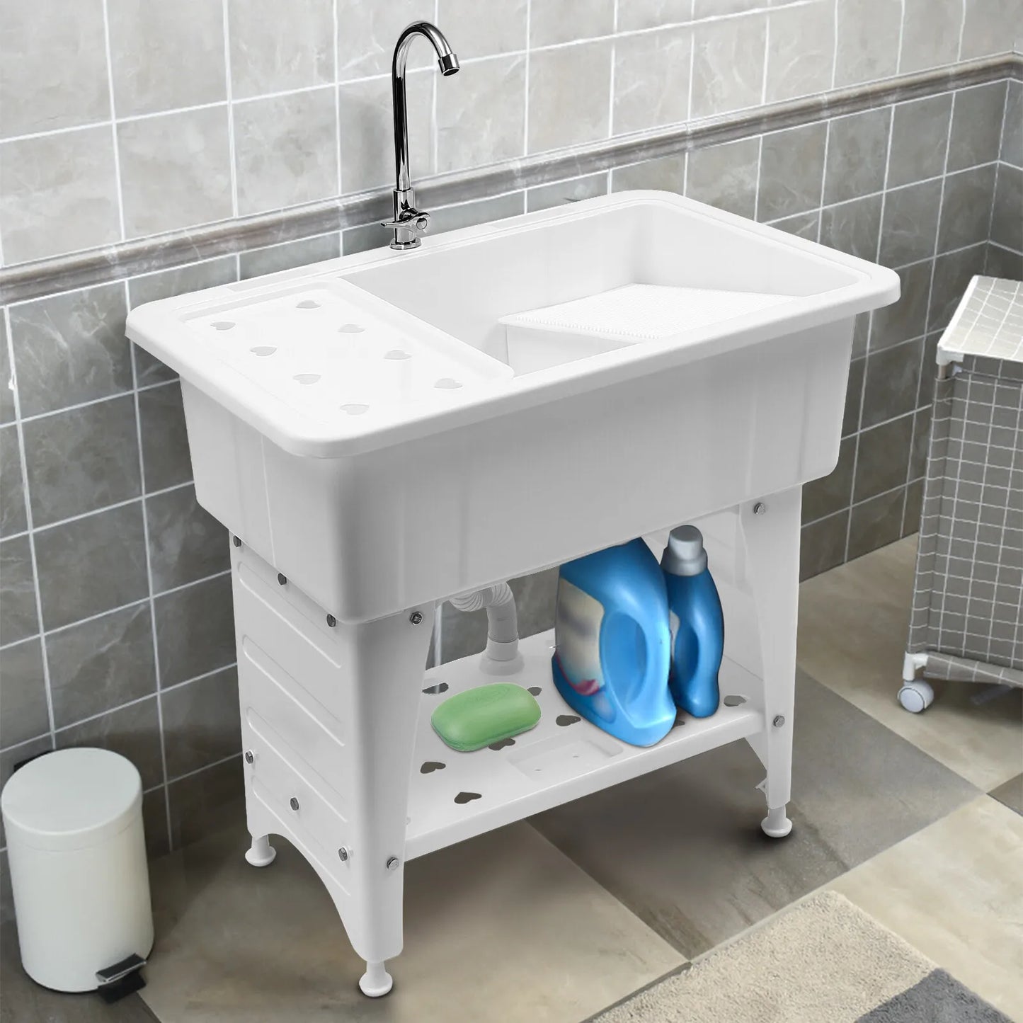 Bymaocar Utility Sink Freestanding Laundry Wash Station With Faucet