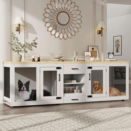 HiMISS Dog Crate TV Stand With Feeding Station And Storage