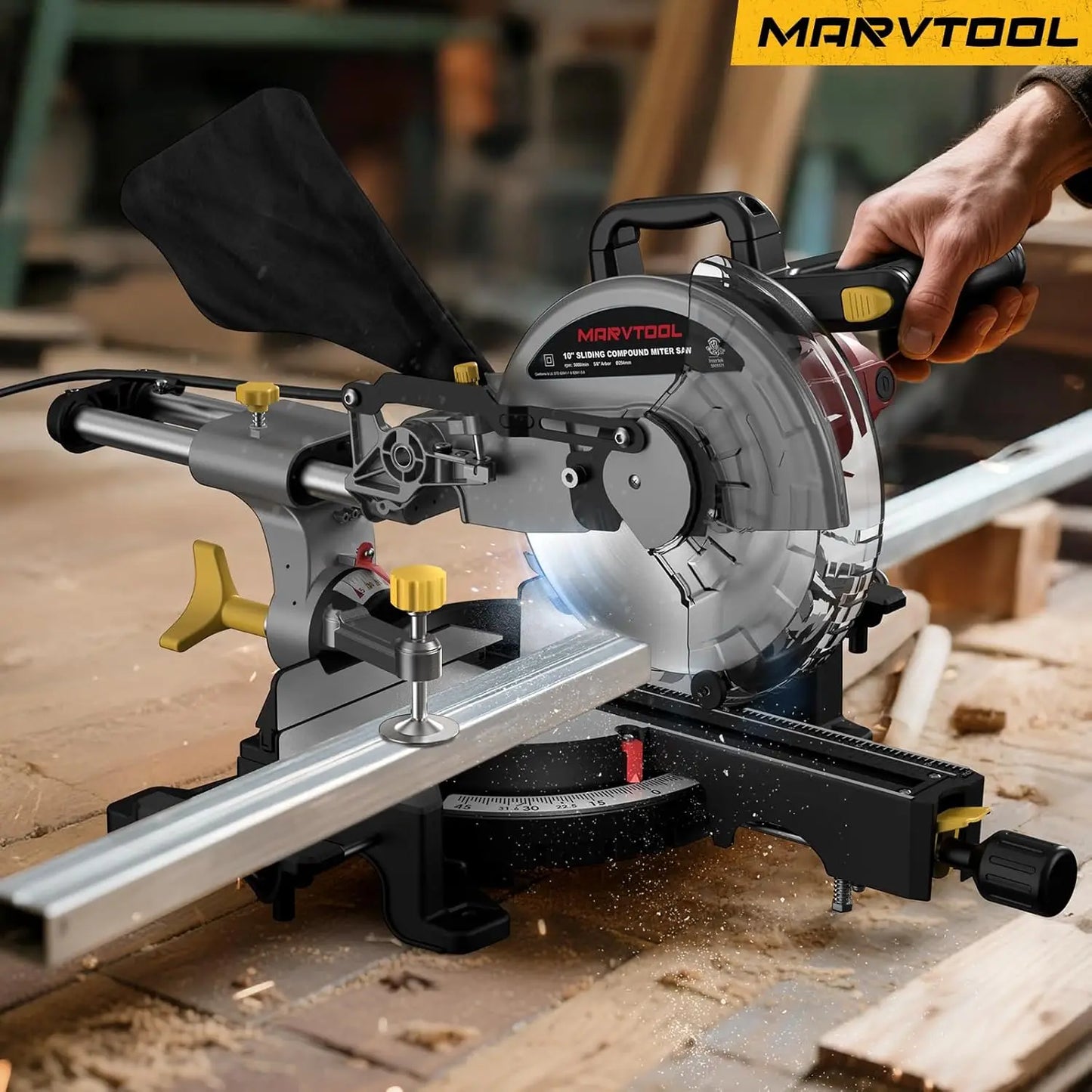Marvtool Electric Sliding Compound Miter Saw 15 Amp Heavy Duty