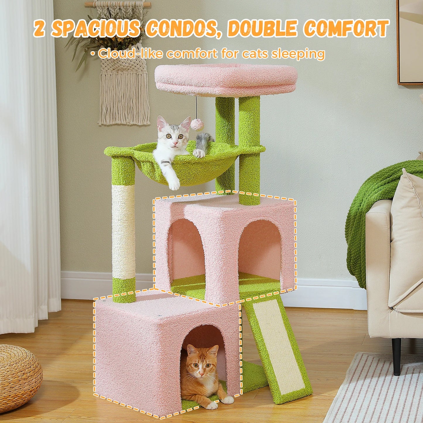 PEQULTI Cat Tree With Natural Sisal Scratching Post And Condo