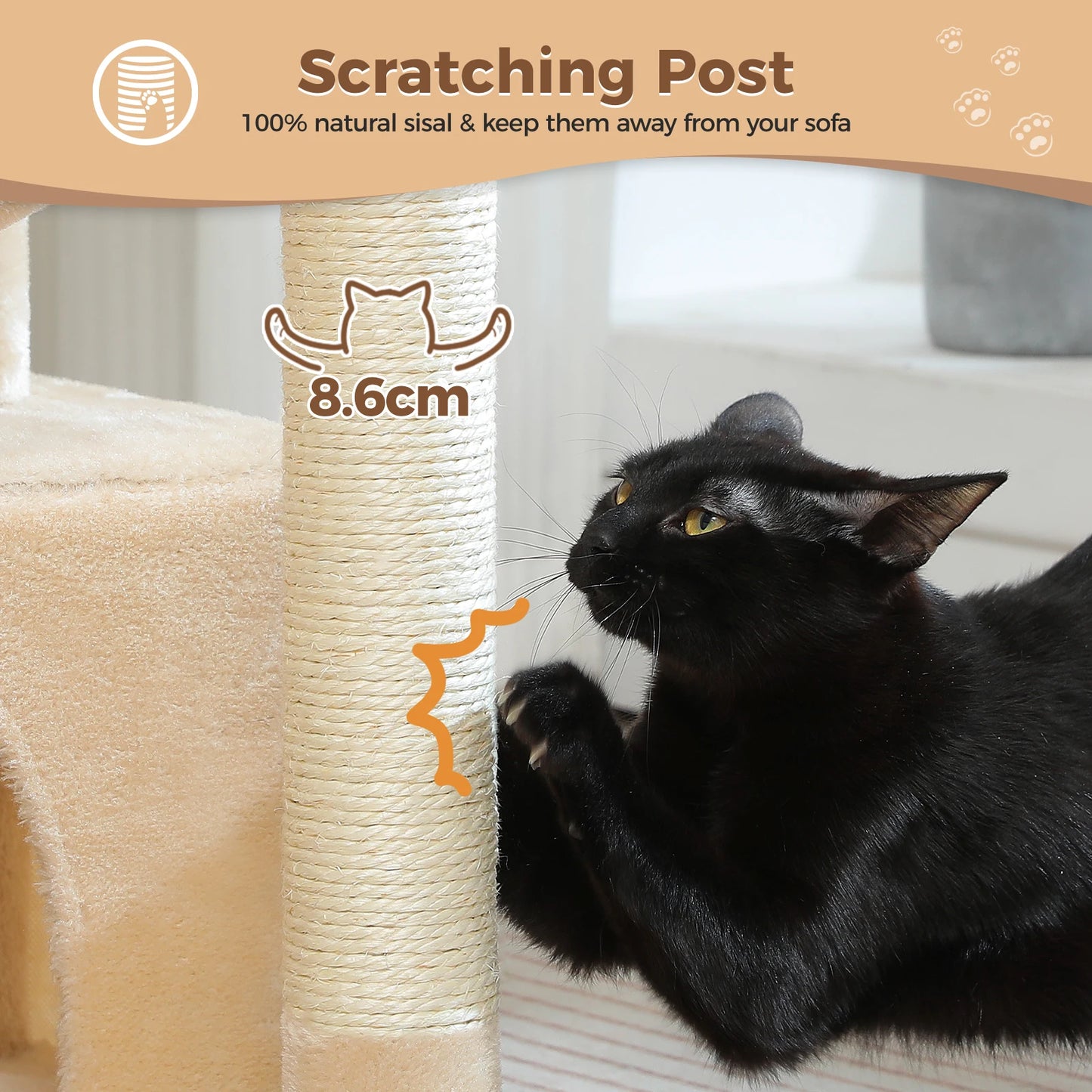 PEQULTI Cat Tree With Natural Sisal Scratching Post And Condo