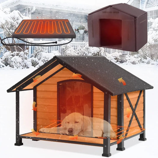 Heated Wooden Outdoor Dog House Kennel With Heating Pad