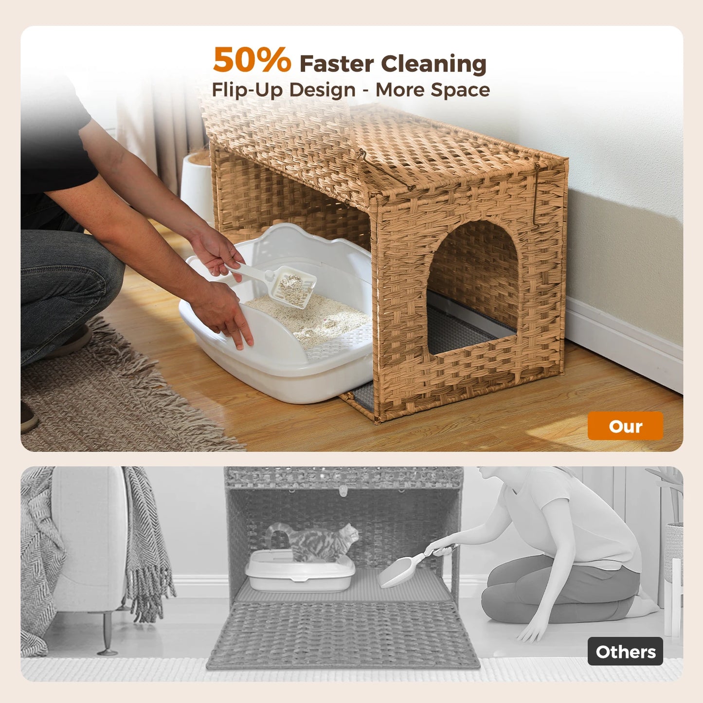PAWZ Road Rattan Cat Litter Box Enclosure With Door