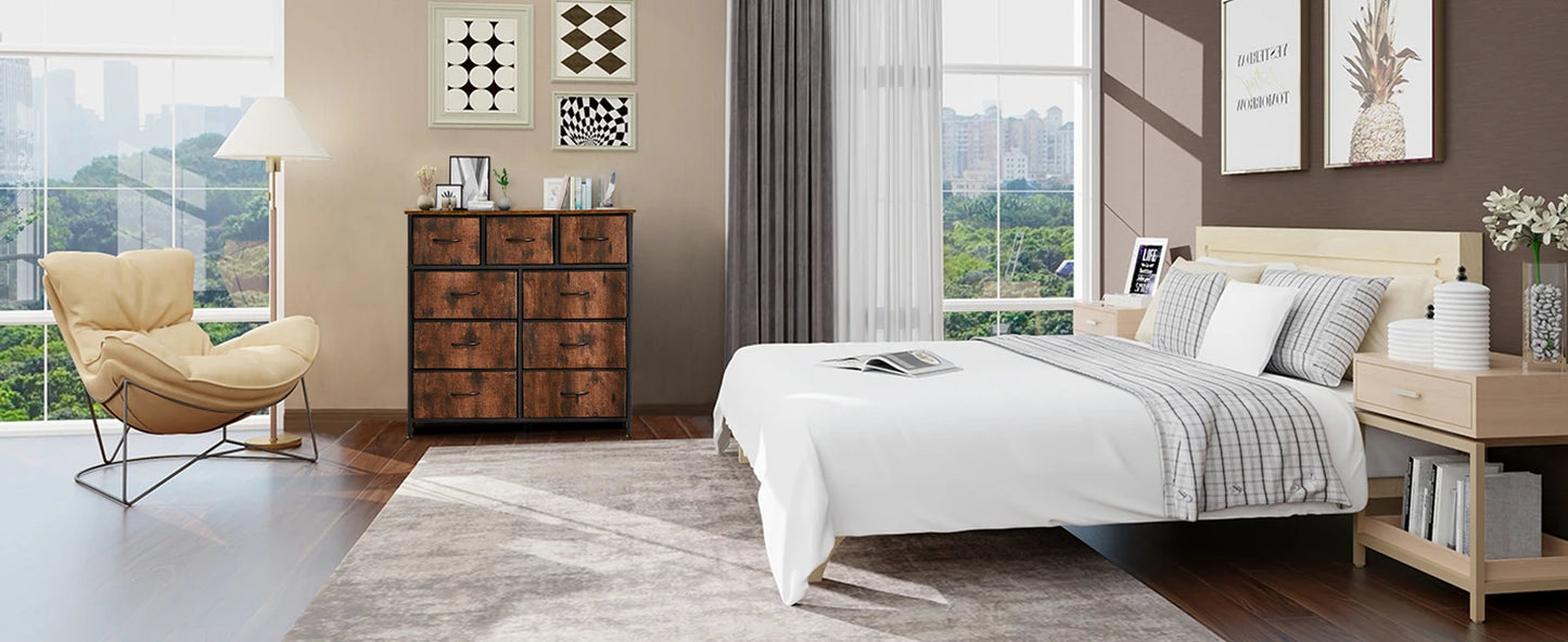 JHK Dresser With 9 Fabric Storage Drawers Wardrobe For Bedroom
