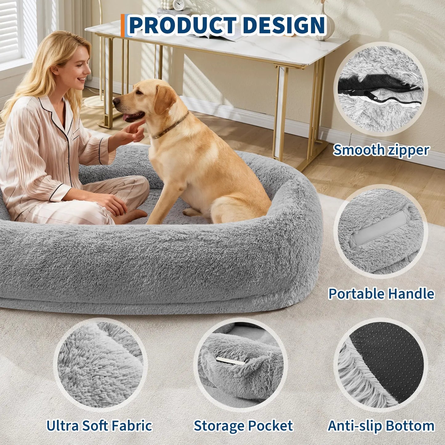 HiMISSCN Human Dog Bed Memory Foam Orthopedic Faux Fur Pillow