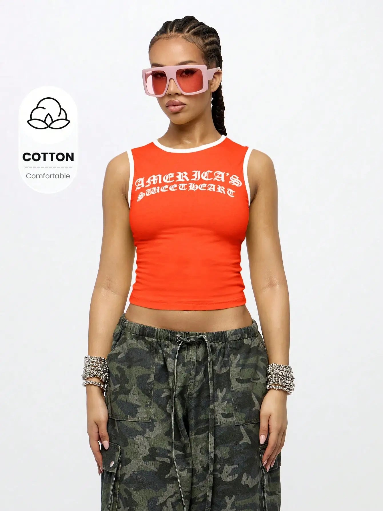 Americas Sweetheart Crop Tank Top Sleeveless Retro Varsity Style