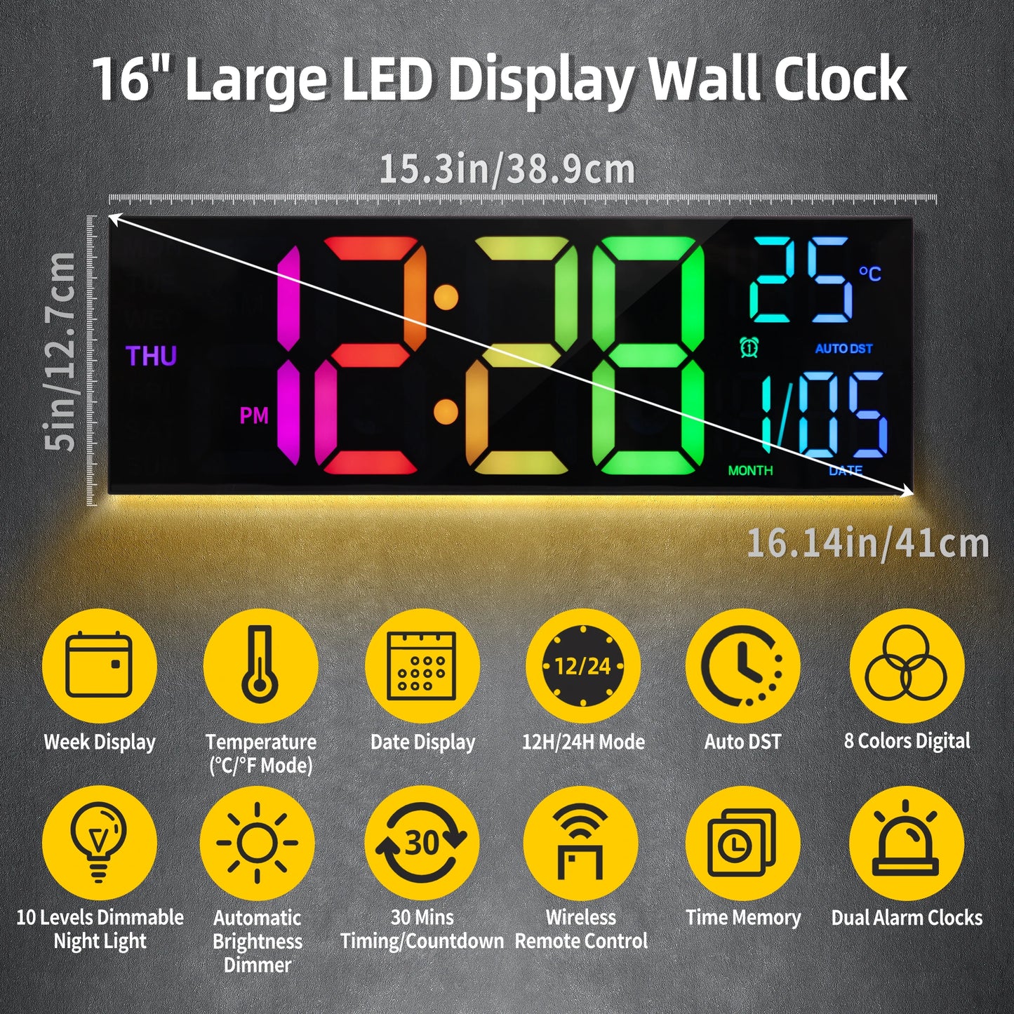 Digital Wall Clock With Large LED Display And Remote Temperature