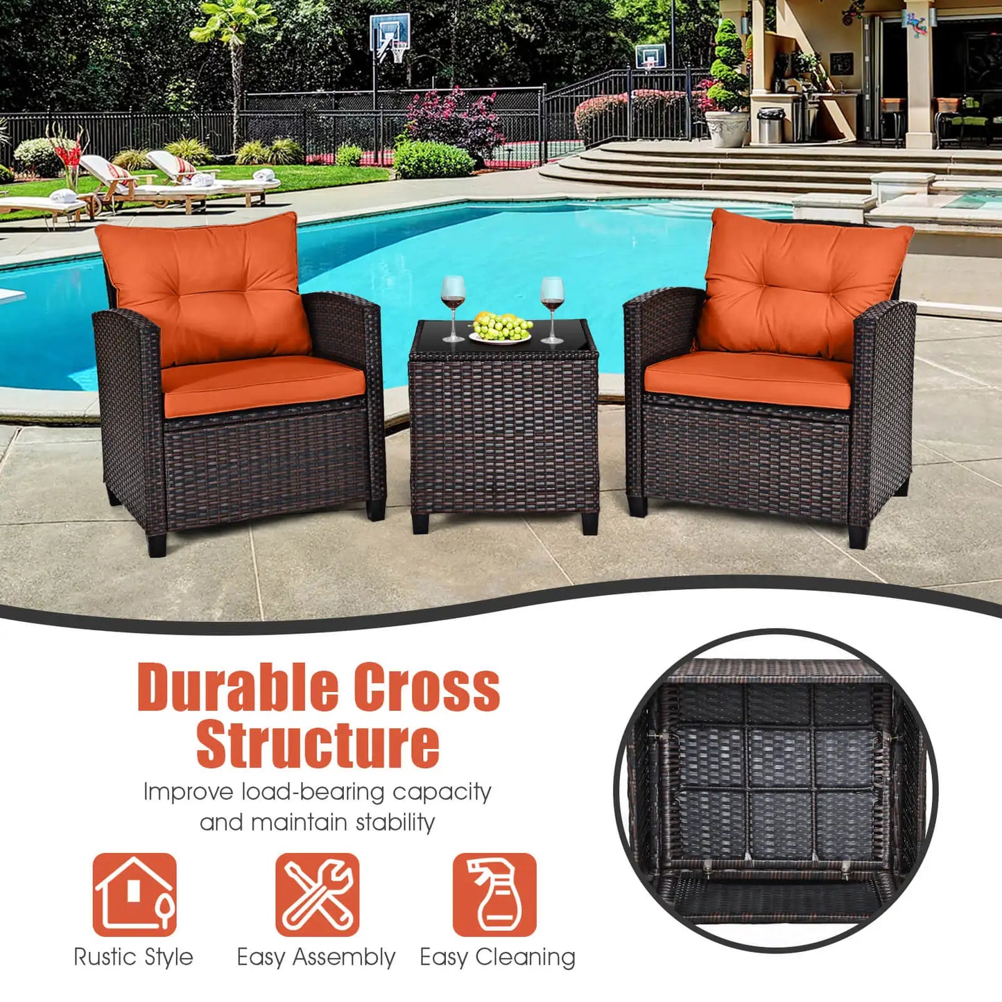 HOMASIS Patio Rattan Furniture Set Cushioned Conversation Set