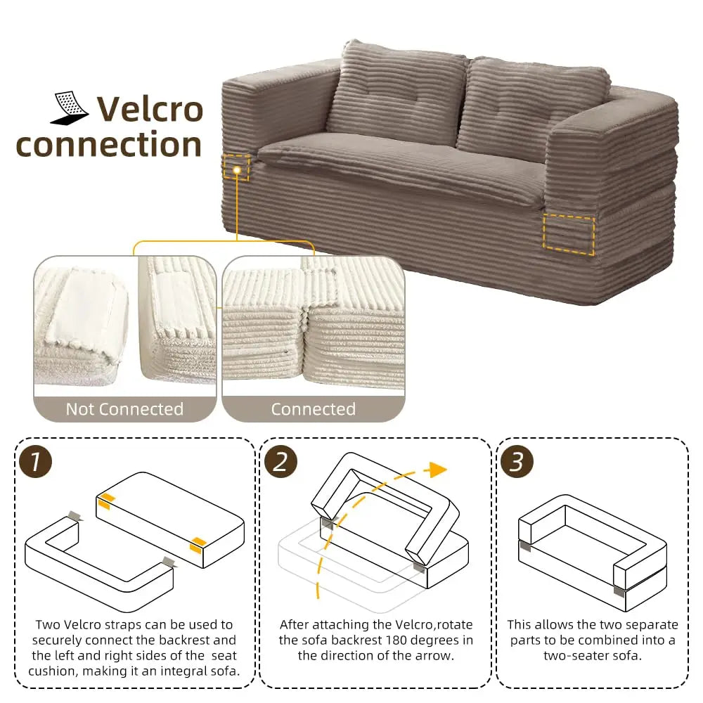 Corduroy Futon Sofa Bed L Shaped Sleeper With Chaise