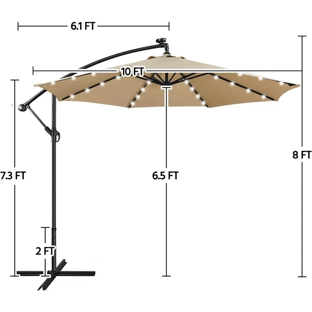 Solar Offset Cantilever Umbrella With LED Lights And Crank Base