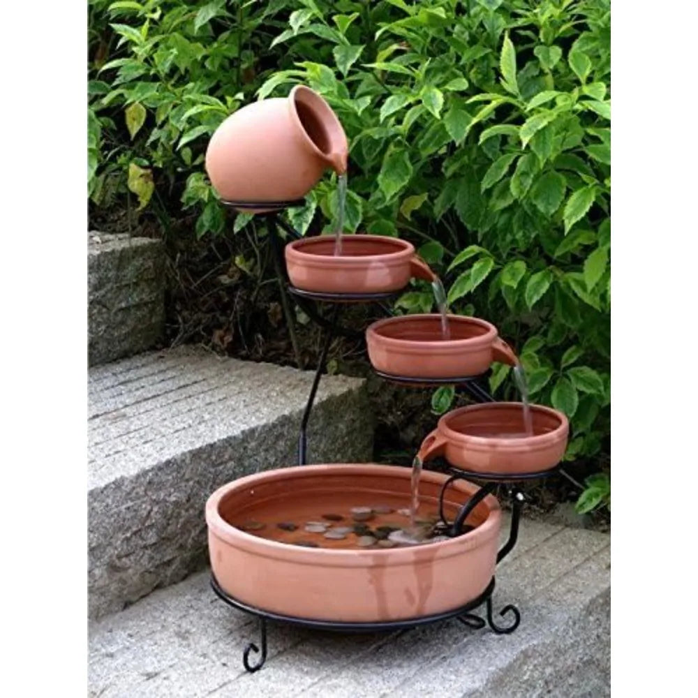 Cascade Ceramic Solar Water Fountain With Panel Pump Iron Frame
