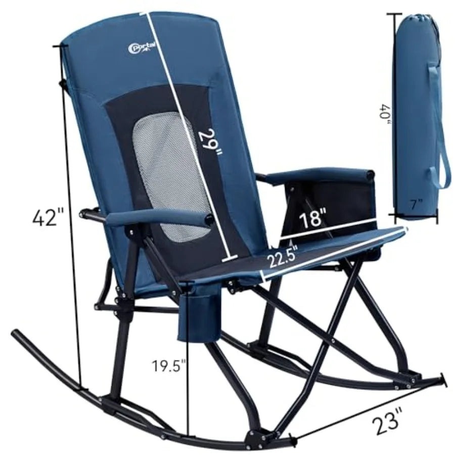 Folding Rocking Camping Chair Portable Outdoor Rocker With High Back